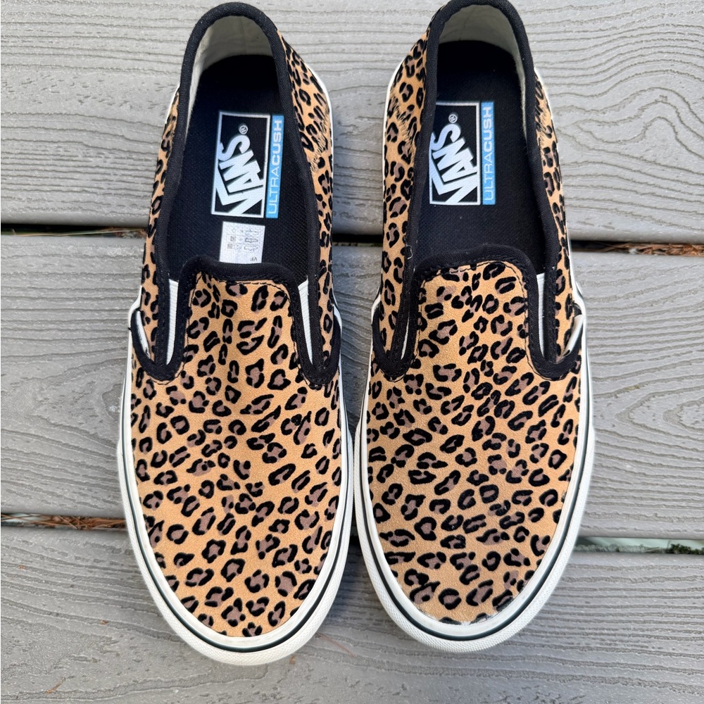 Vans Leopard Print Slip-On Skate Shoes - Tan/Black